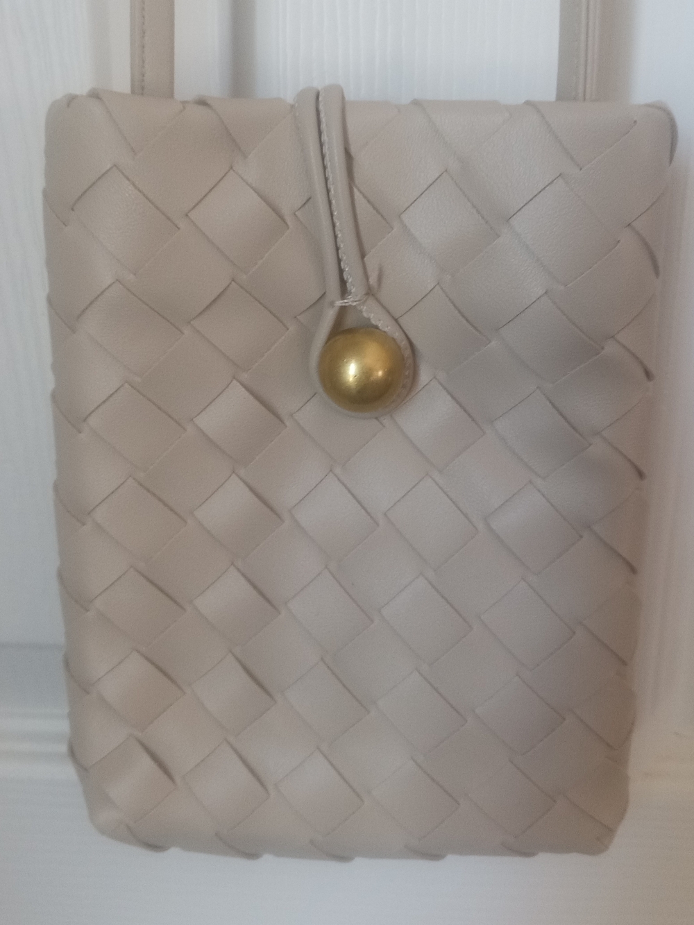Woven Crossbody Phone Pouch in Cream with Gold Accent
